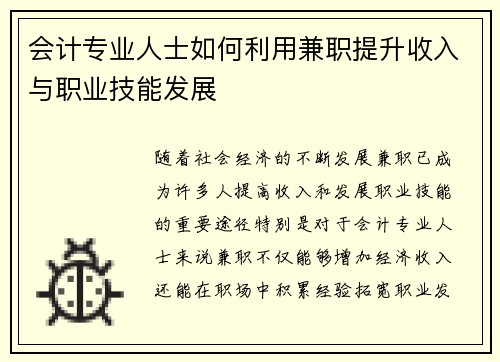 会计专业人士如何利用兼职提升收入与职业技能发展