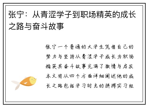 张宁：从青涩学子到职场精英的成长之路与奋斗故事