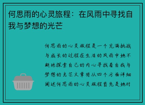 何思雨的心灵旅程：在风雨中寻找自我与梦想的光芒