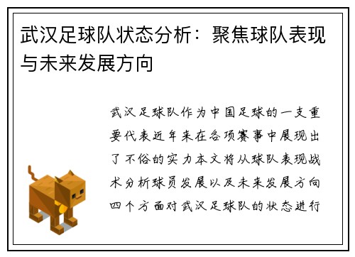 武汉足球队状态分析：聚焦球队表现与未来发展方向